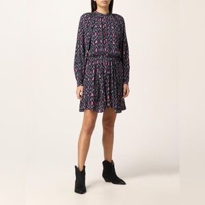 Isabel Marant Shift Patterned Pink and Black Women's Dress